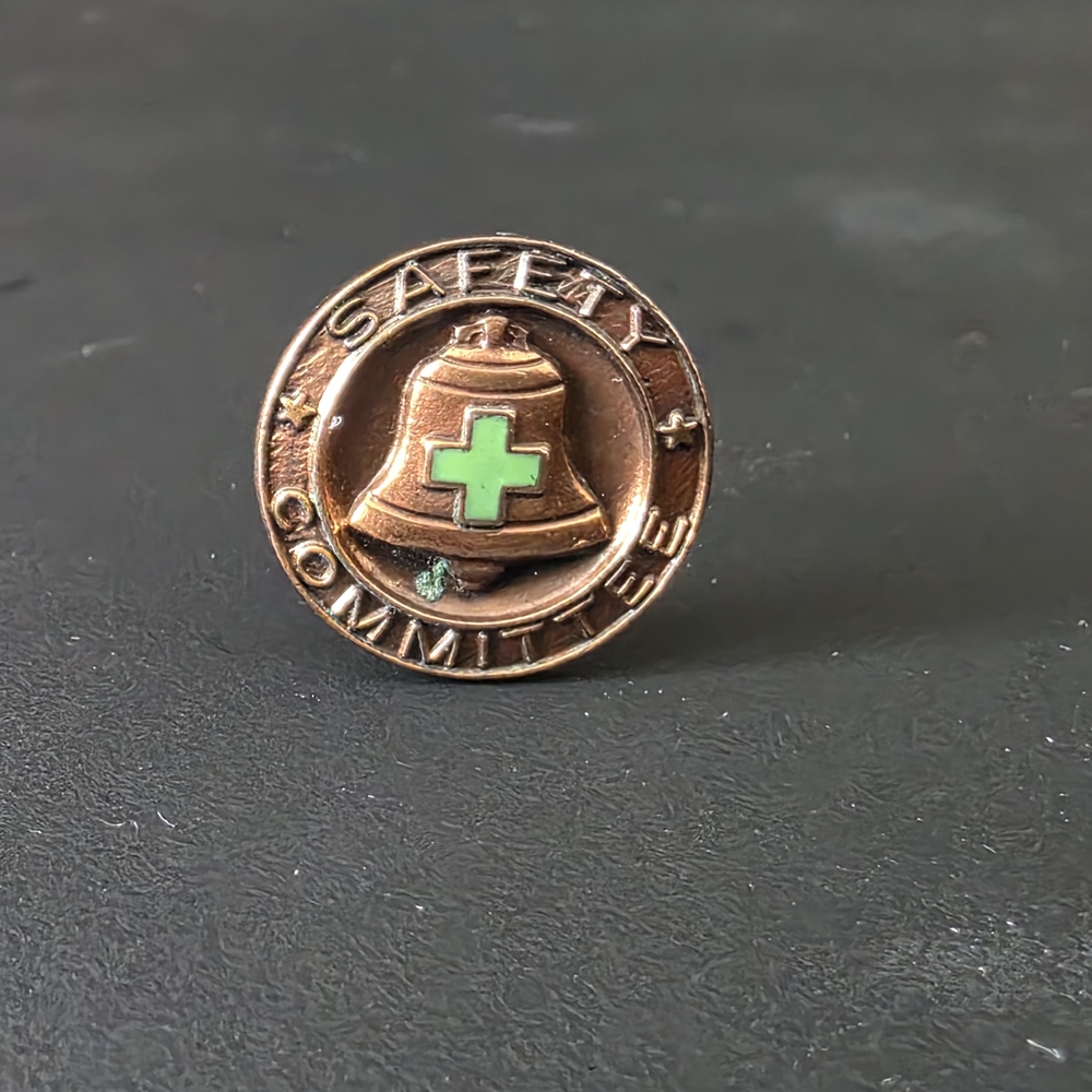 Vintage Bell System Copper Safety Committee Pin with Green Cross